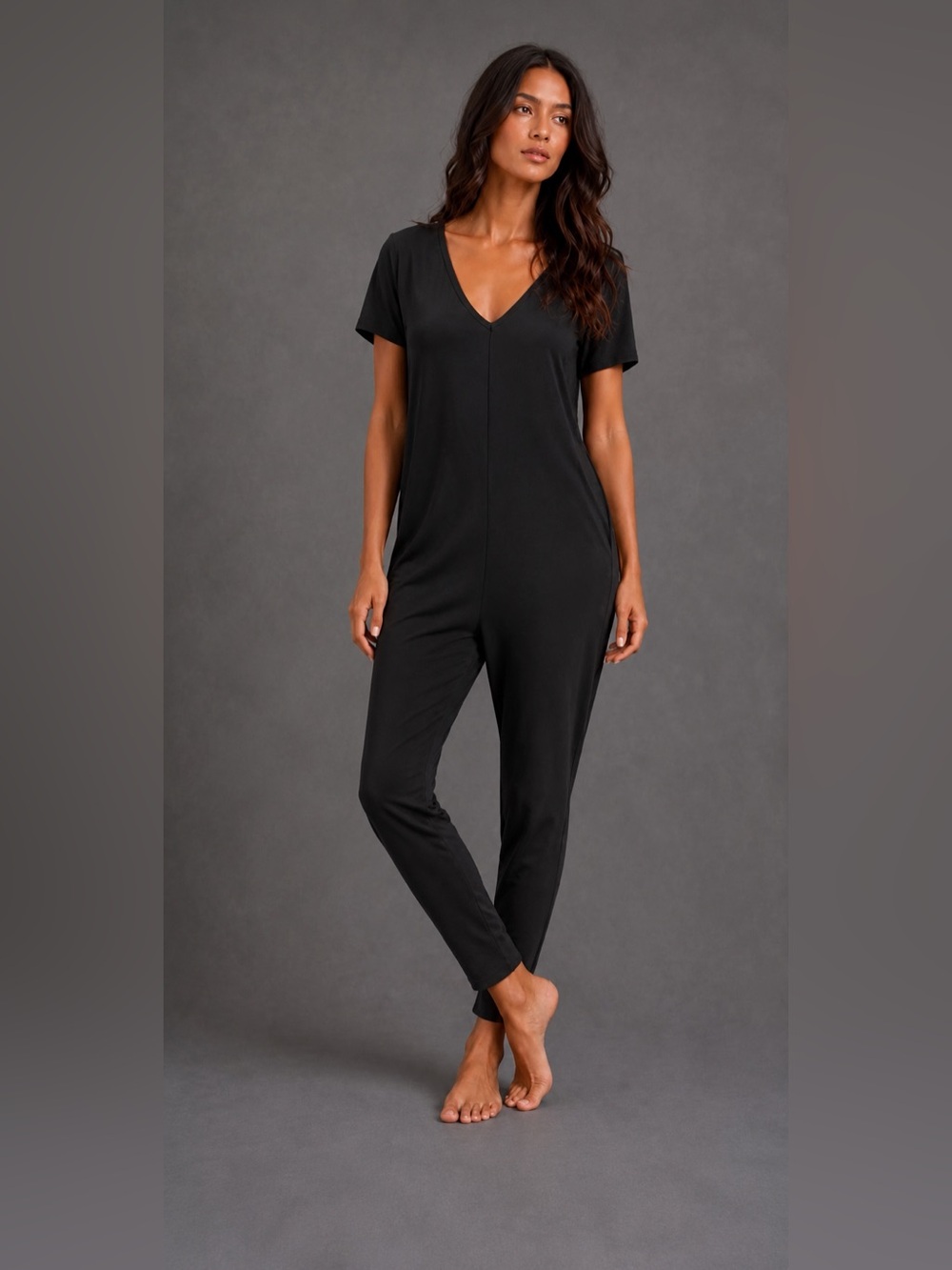Smash + Tess Sunday Jumpsuit Black V-Neck Short Sleeve Jumpsuit
